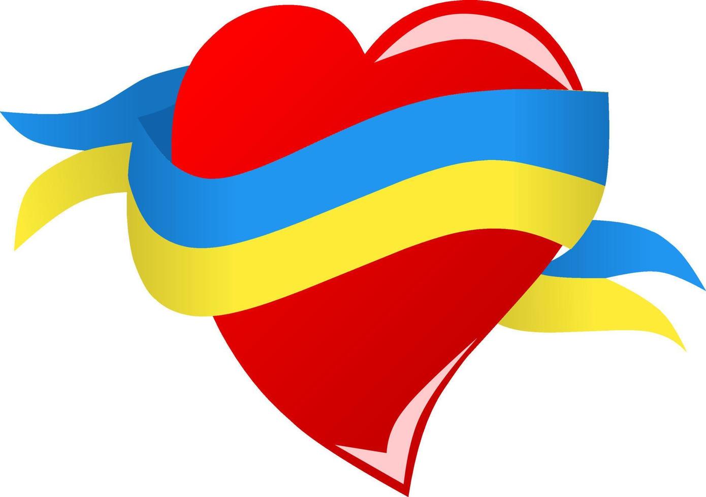 corazón y cinta de la bandera de ucrania para signo, símbolo, icono, diseño, salvar a ucrania o apoyar a ucraniano vector