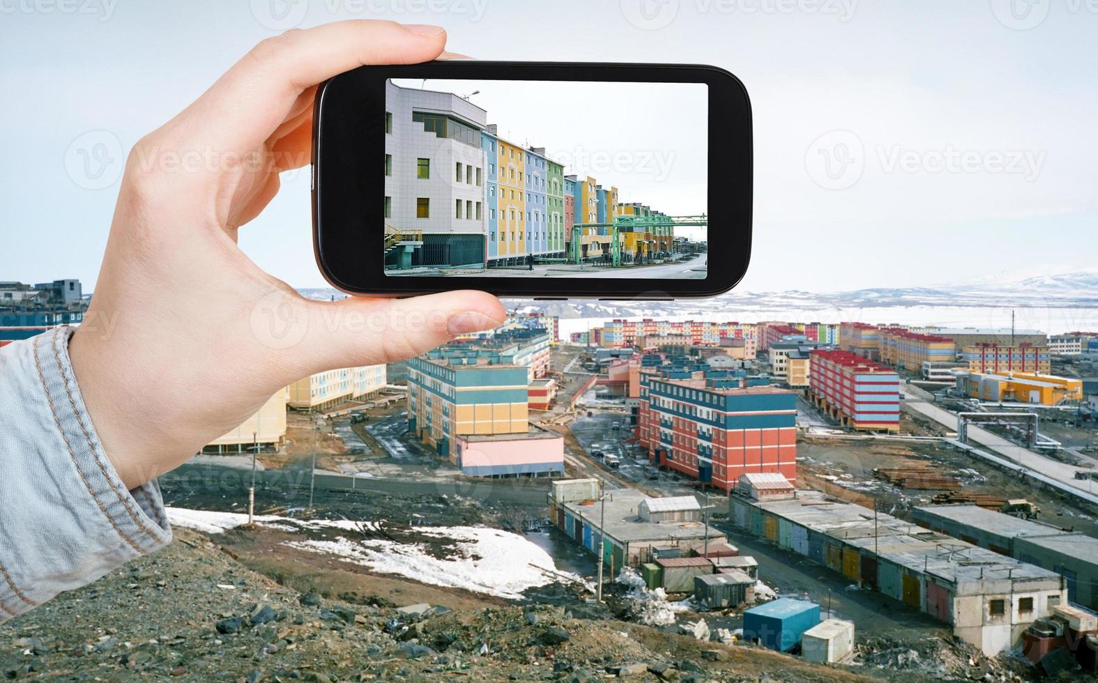 tourist taking photo of Anadyr town
