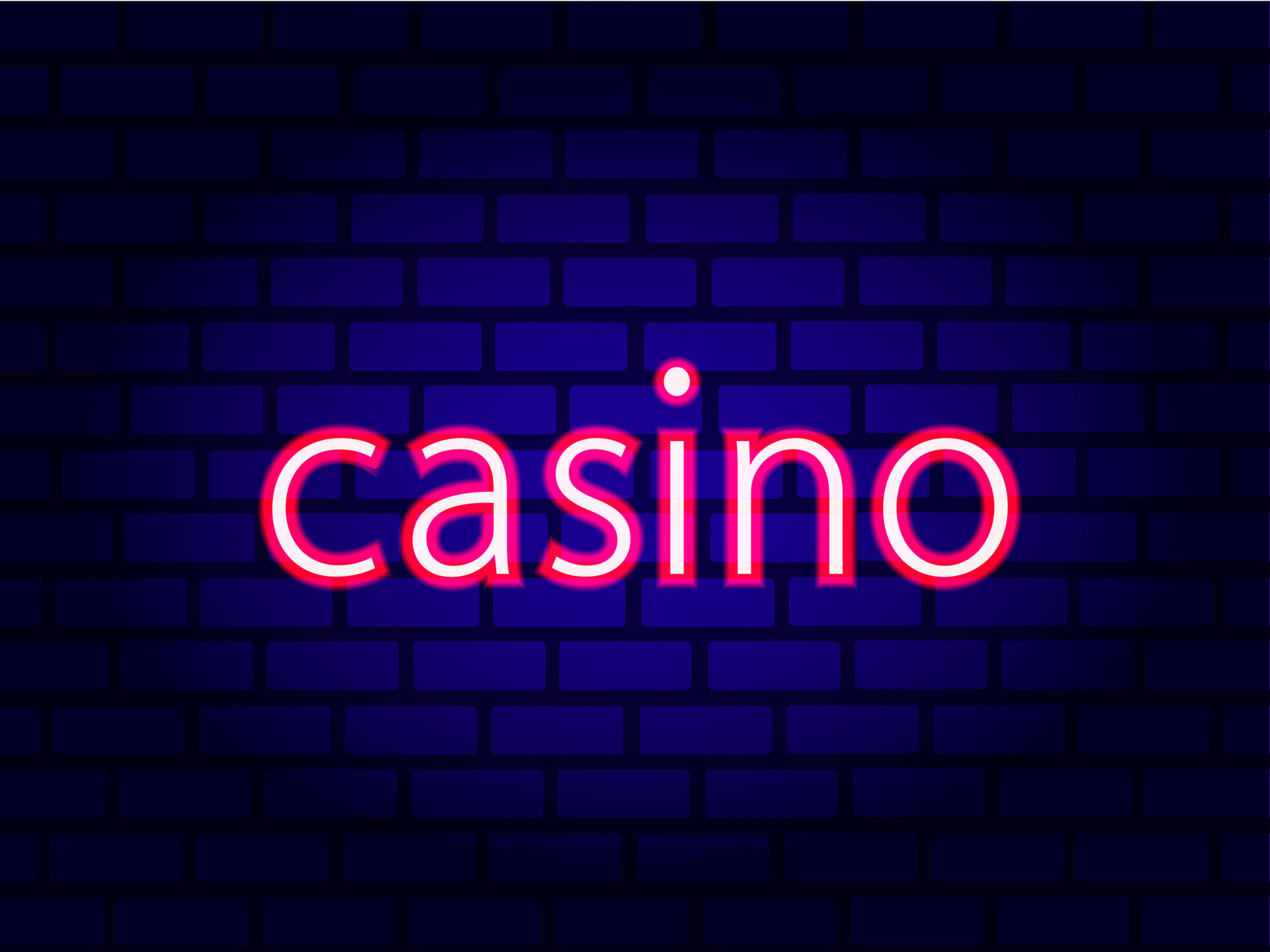 Casino neon sign illustration on brick wall background. Vector light