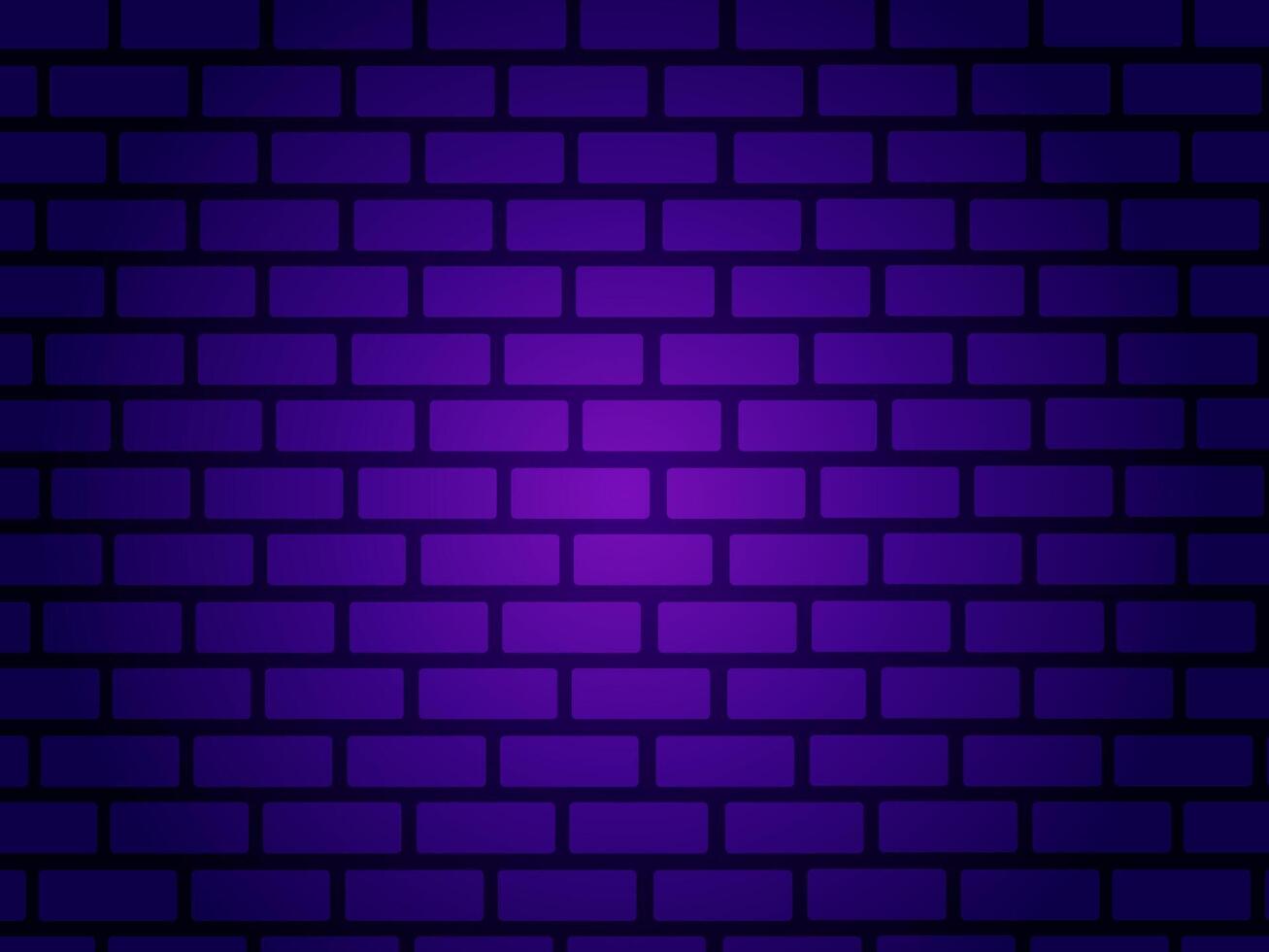 Illuminated neon wall. Vector illustration of night blue brick wall. Grunge empty stone masonry facade texture. Minimal design template, background, decoration, layout