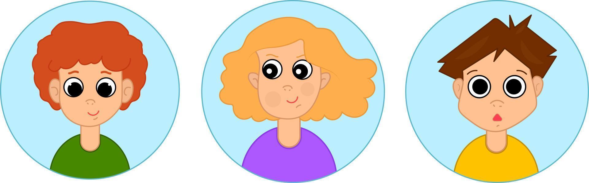 Children's avatar set, little boys and girls of school age. Vector illustration in cartoon style