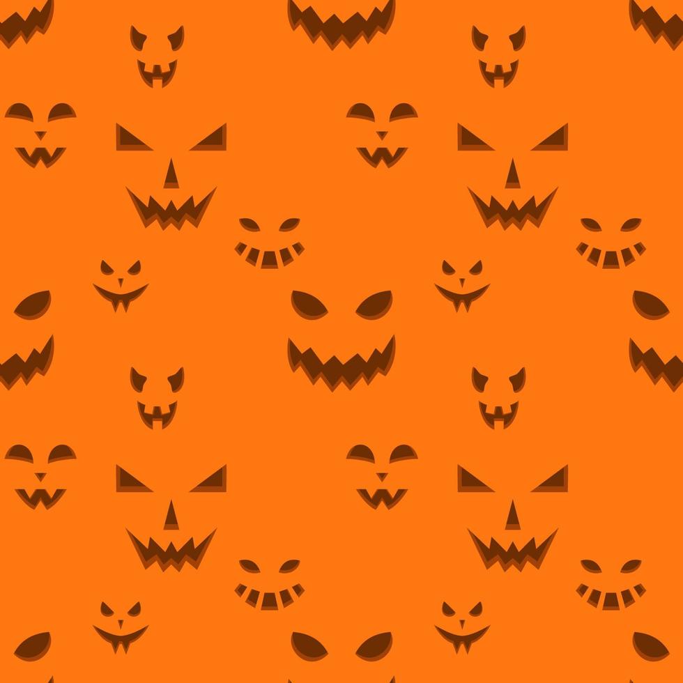 patrón sin costuras de halloween de emociones de calabazas. caras talladas de miedo sobre un fondo naranja. ideal para estampados textiles de temporada, pancartas navideñas, envolturas o papeles pintados. ilustración vectorial vector