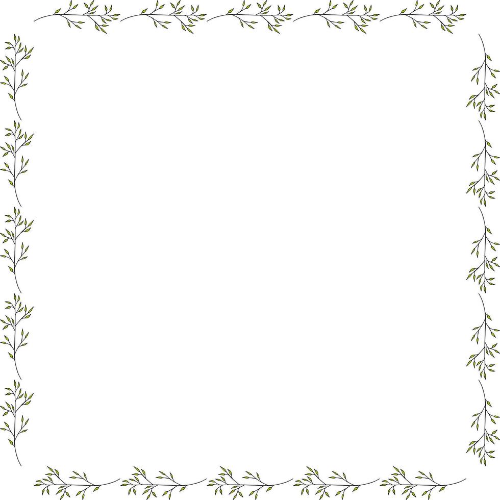 Square frame with creative branches on white background. Doodle style. Vector image.
