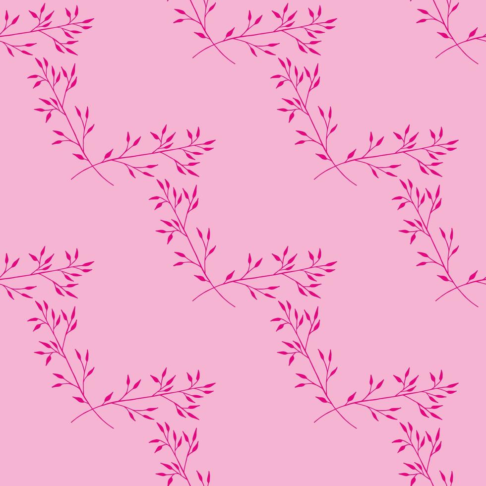 Seamless pattern with bright pink branches on light pink background. Vector image.