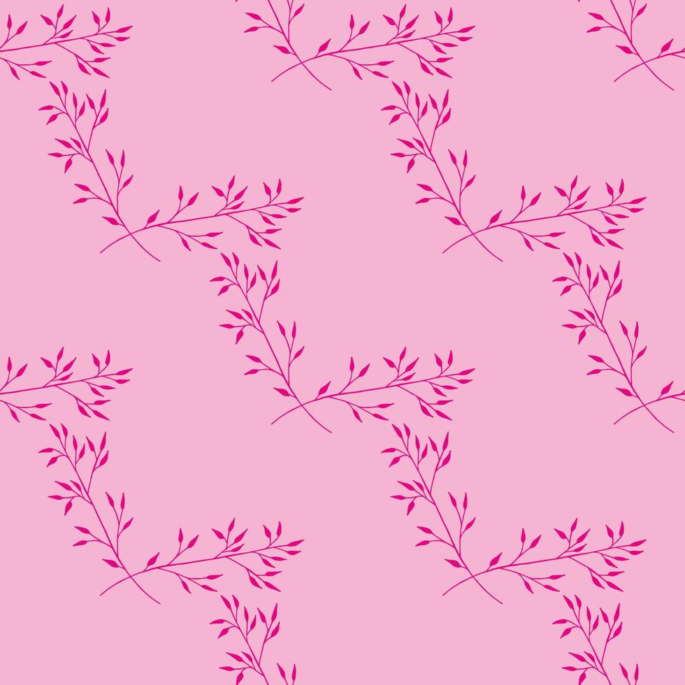 Seamless pattern with bright pink branches on light pink background. Vector image.