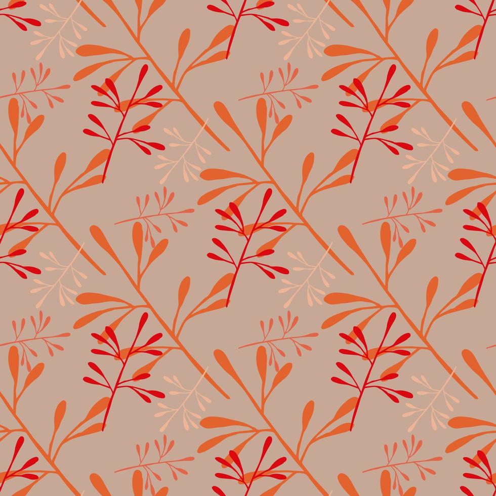 patrón impecable con ramas rojas y naranjas sobre fondo beige. imagen vectorial vector