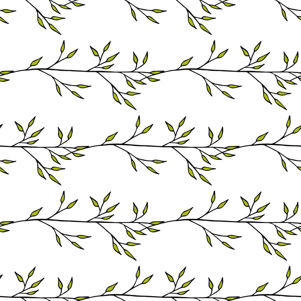 Seamless pattern with creative branches on white background. Vector image.