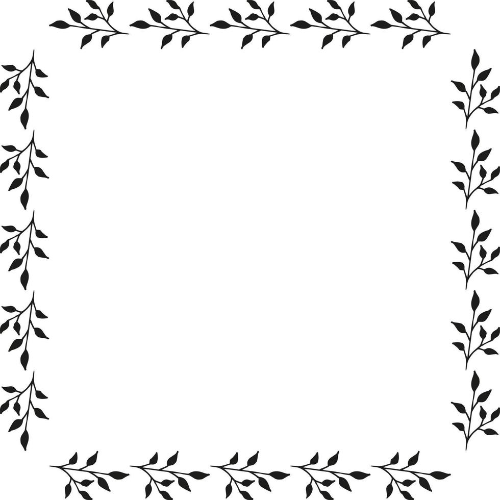 Square frame with creative black branches on white background. Doodle style. Vector image.