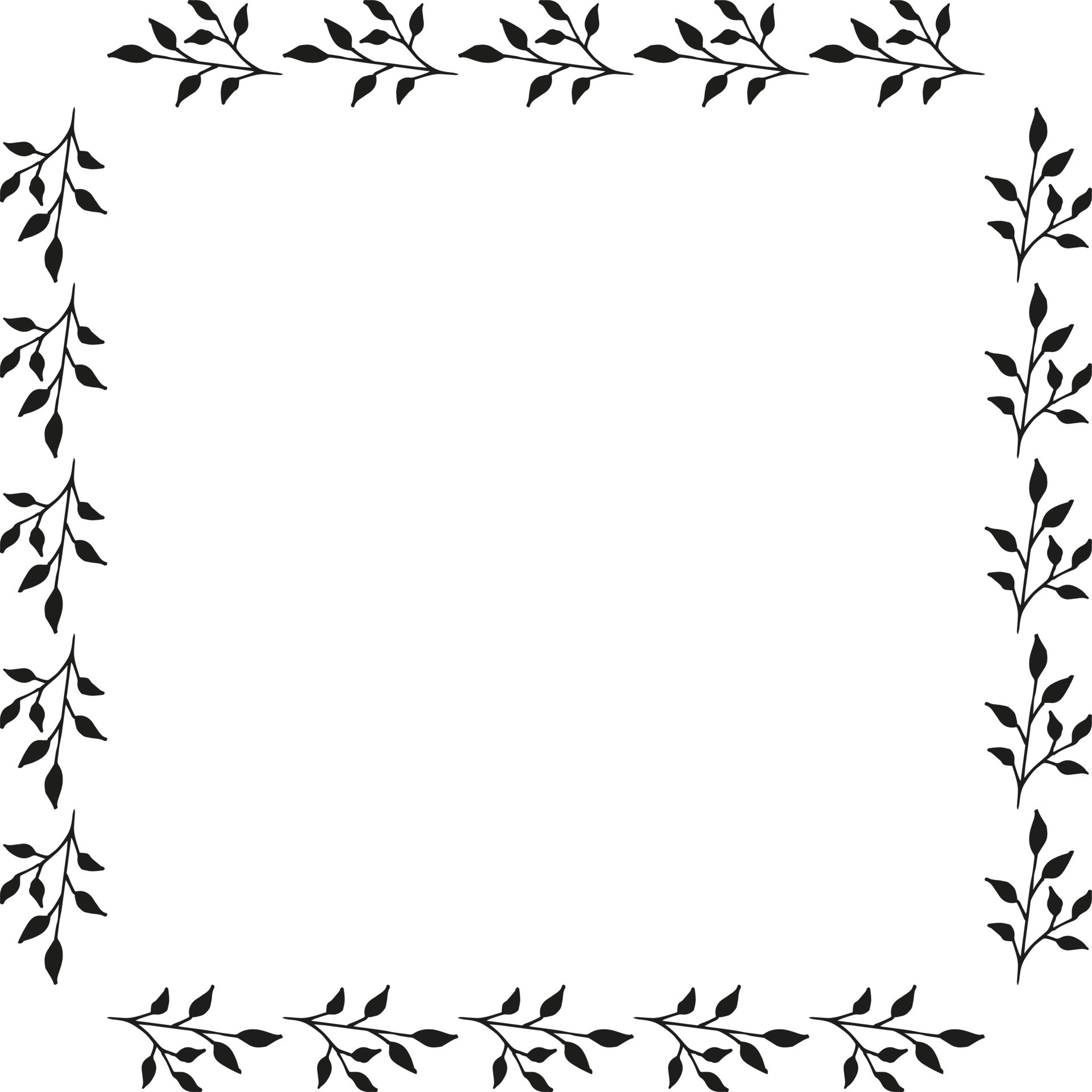 Square frame with creative black branches on white background. Doodle
