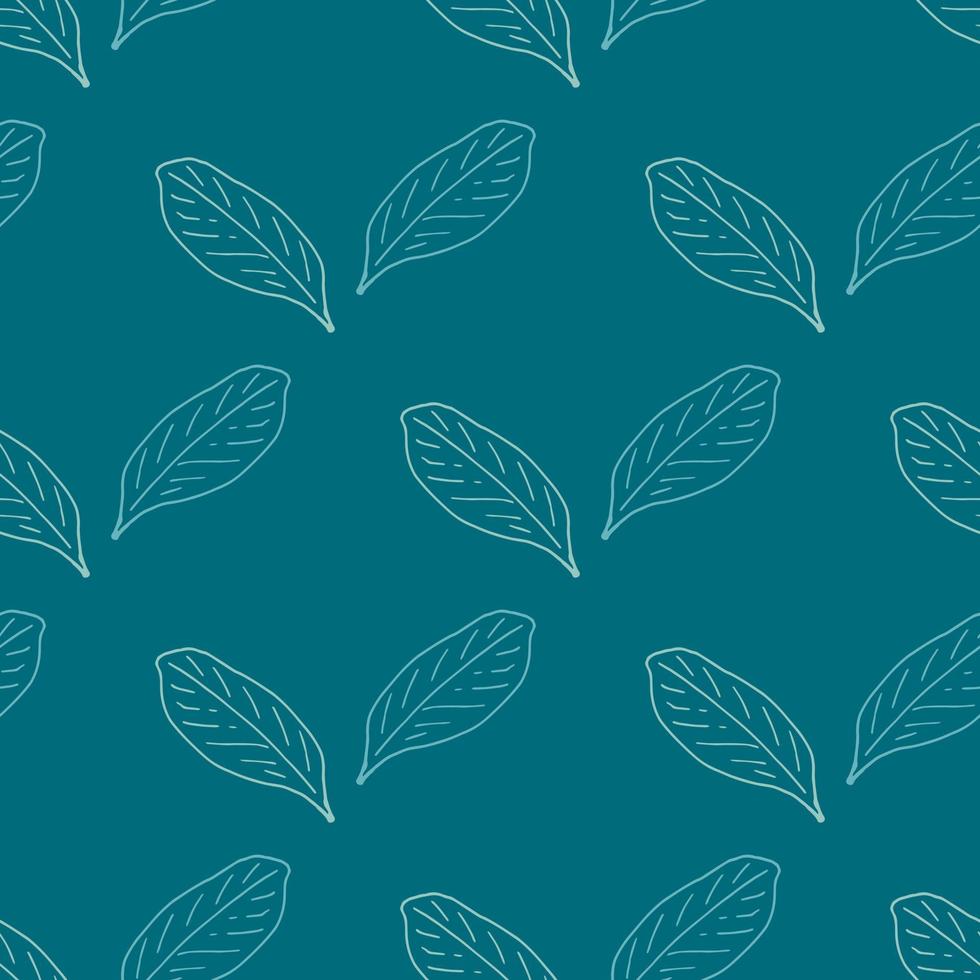 Seamless pattern with cute leaves on dark blue background. Vector image.