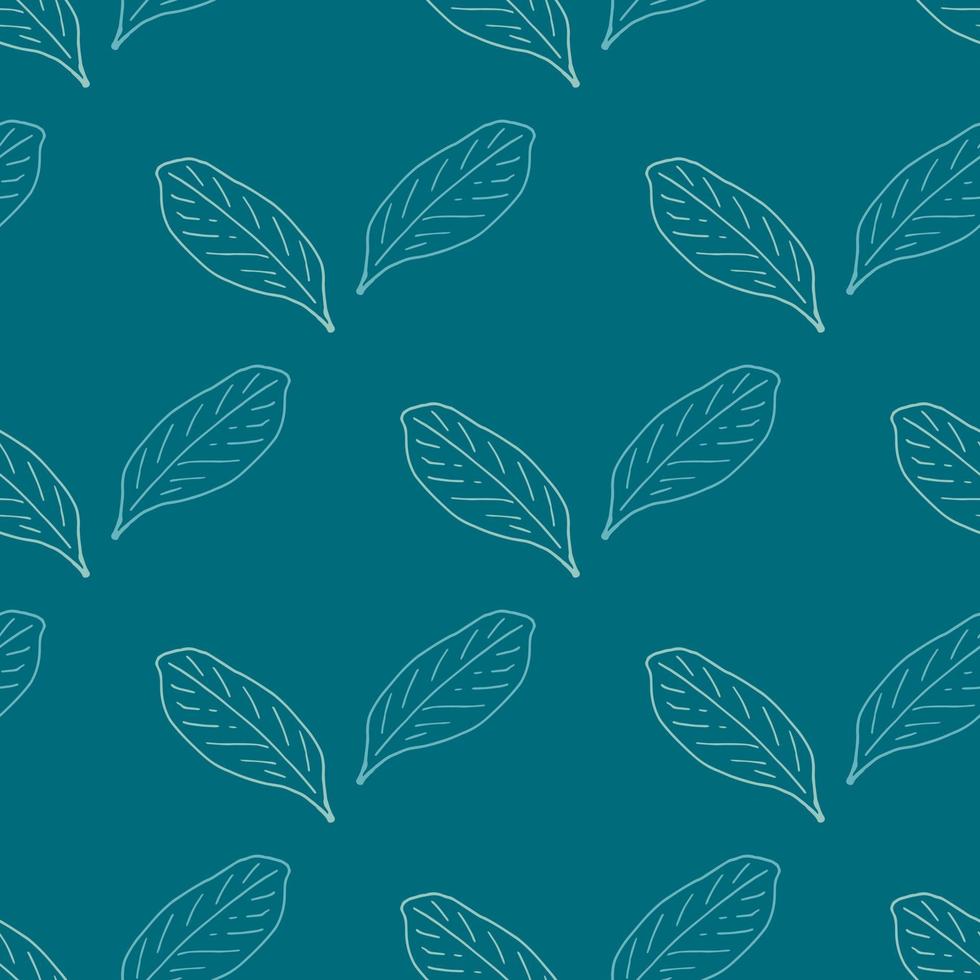 Seamless pattern with cute leaves on dark blue background. Vector image.