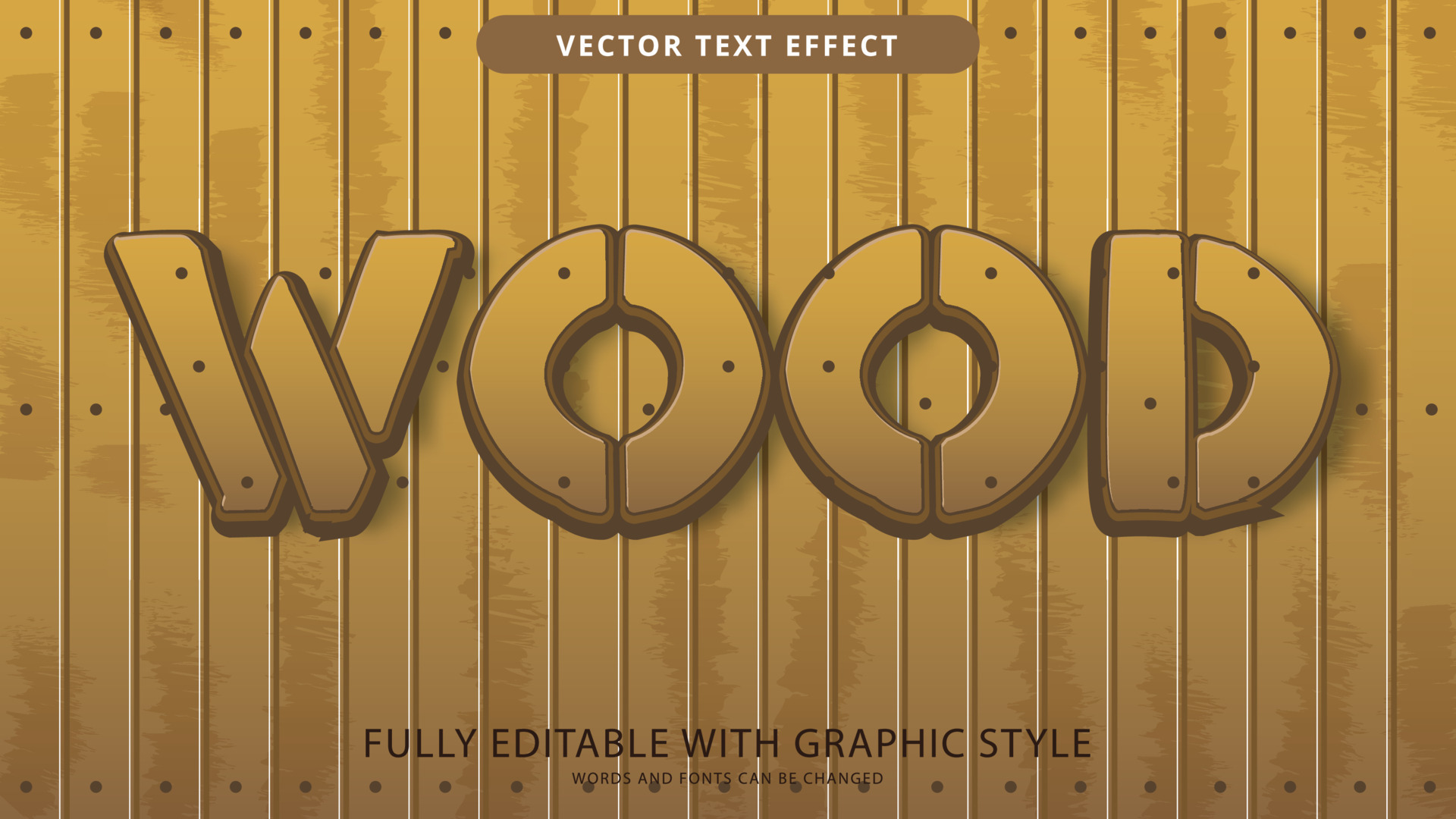 wood text effect editable with graphic style 12254708 Vector Art at