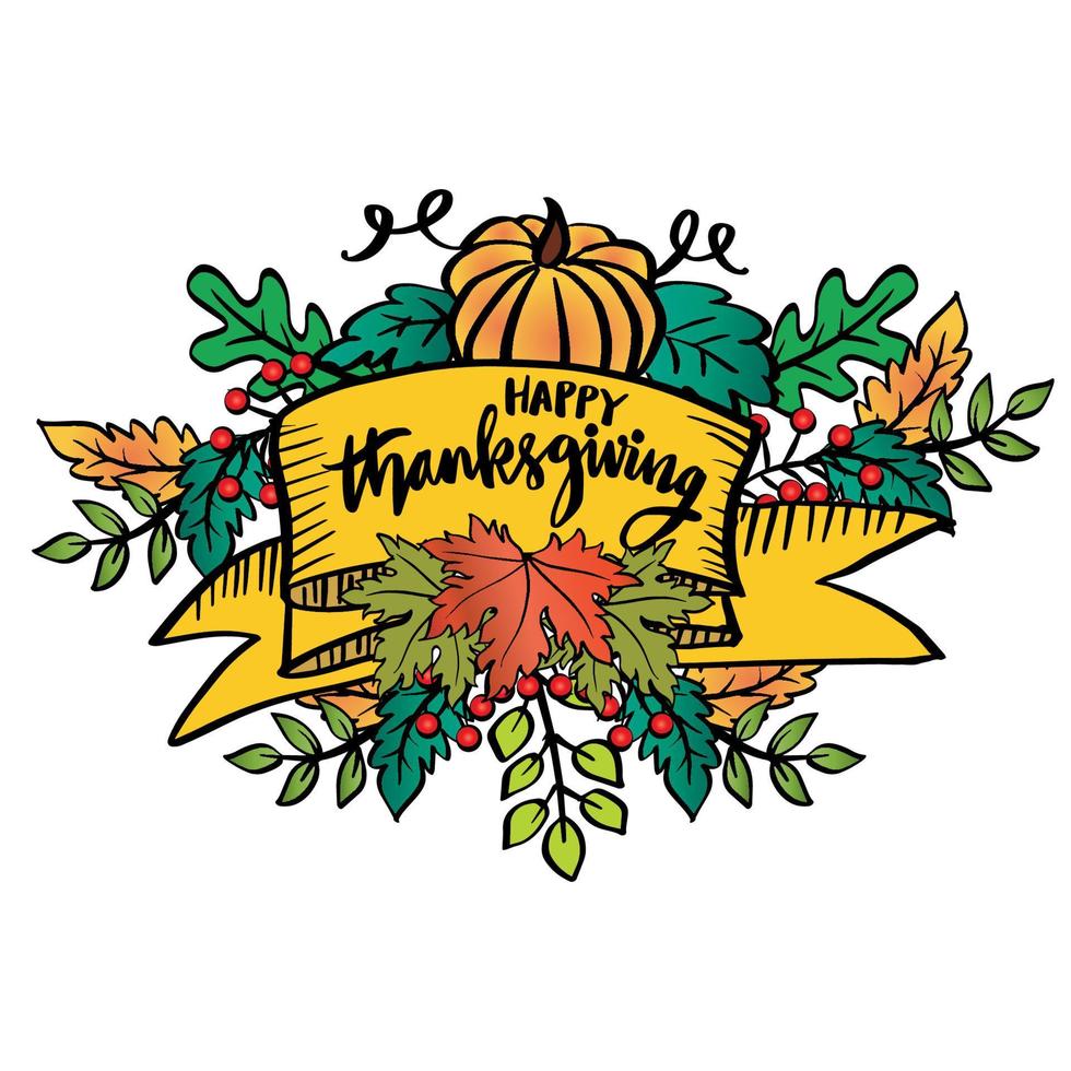 Happy thanksgiving on ribbon. Greeting card concept. vector