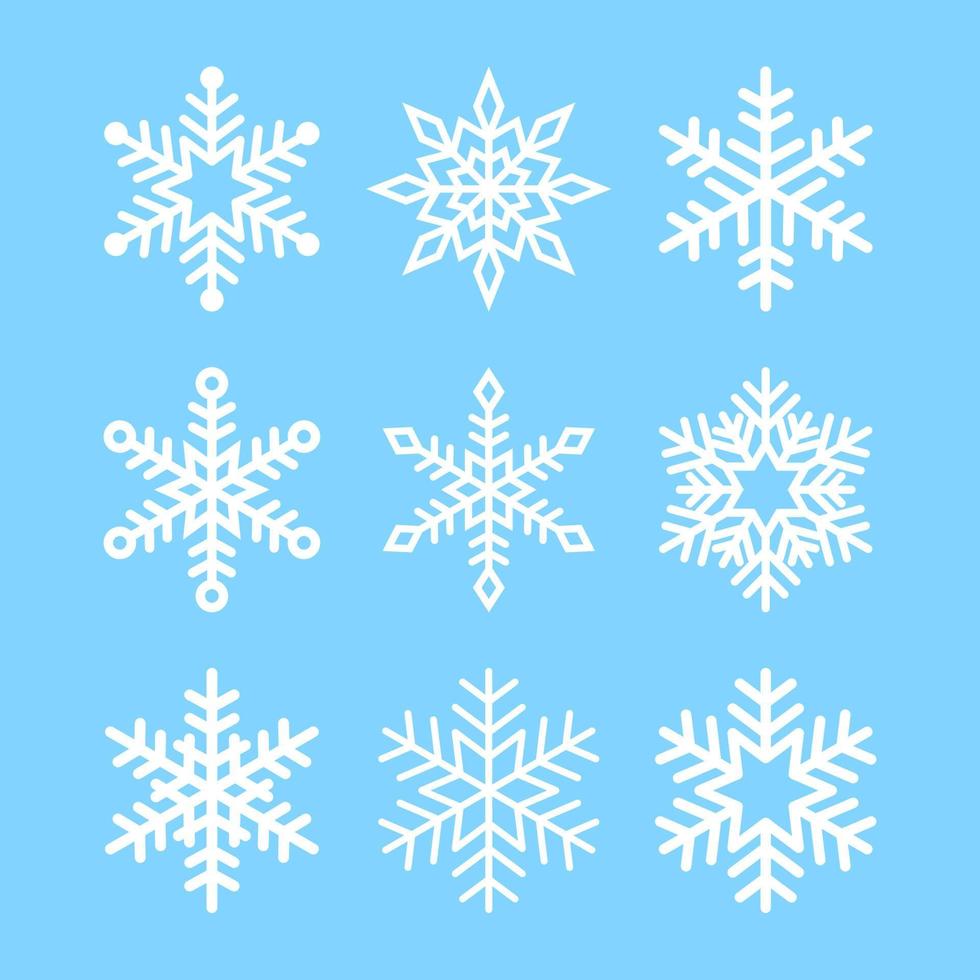 Snowflake icons collection, vector snow symbol set