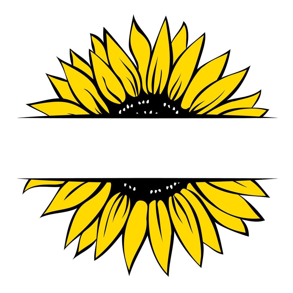 Sunflower monogram template, split sunflower, hand drawn vector illustration