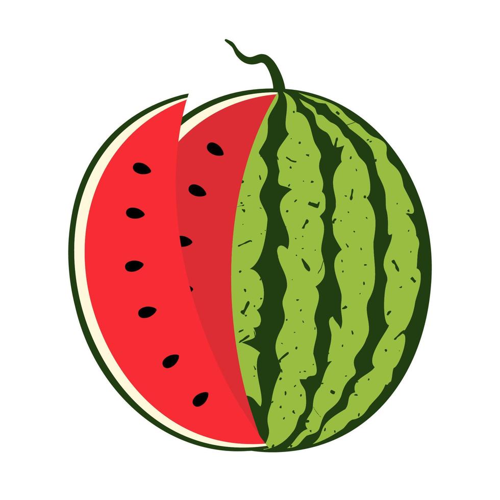 Watermelon with juicy slice. Summer fruit illustration isolated on white background vector