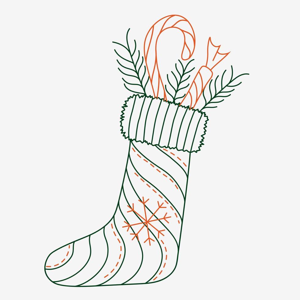 Christmas stocking with a candy cane. New Year Coloring. Winter mood. vector