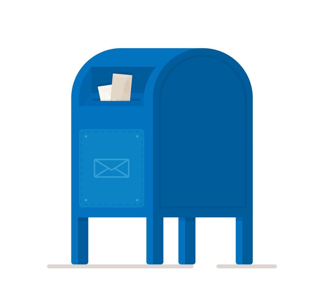 Flat vector style illustration concept, open blue mailbox and white envelope in this box.