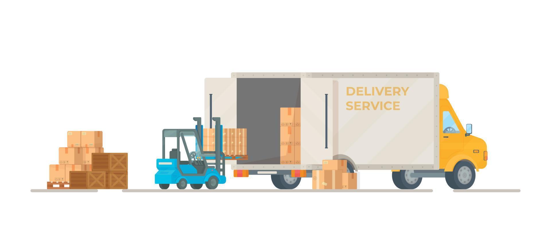 Vector illustration of loading parcels into a car.
