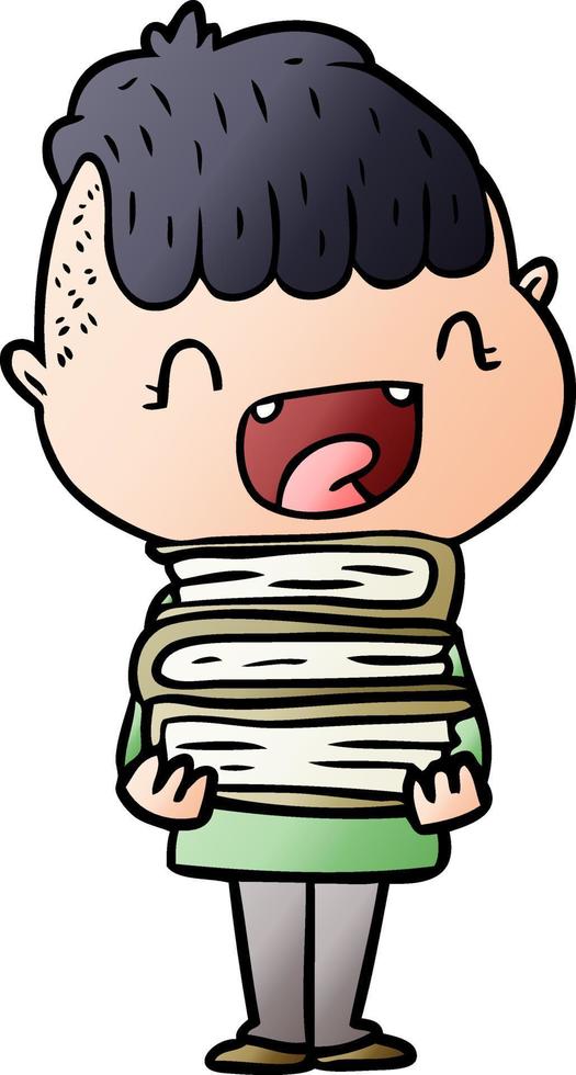 cartoon happy boy with new books vector