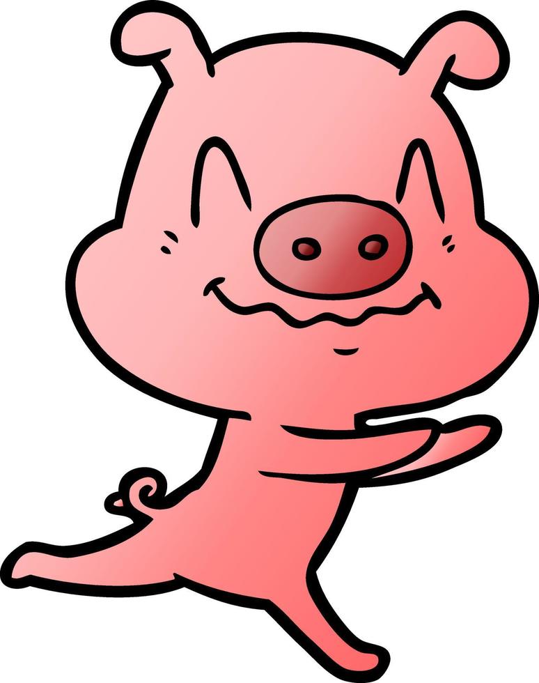 nervous cartoon pig running vector