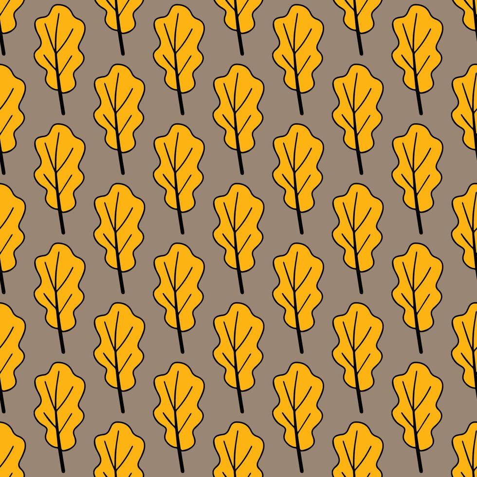Autumn yellow oak leaf in doodle style. Seamless illustration. Hello, Autumn. For textile, background or wrapping paper. Vector. vector