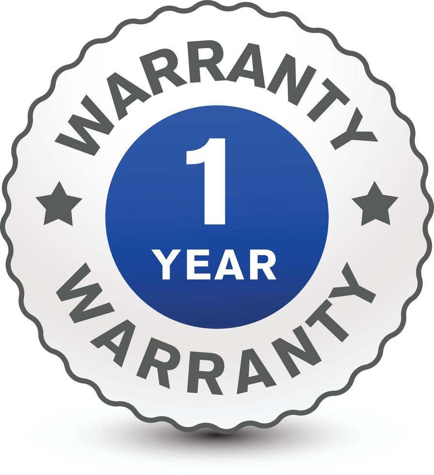 Silver colored 1 year warranty badge, insignia, icon isolated on white background. vector design.