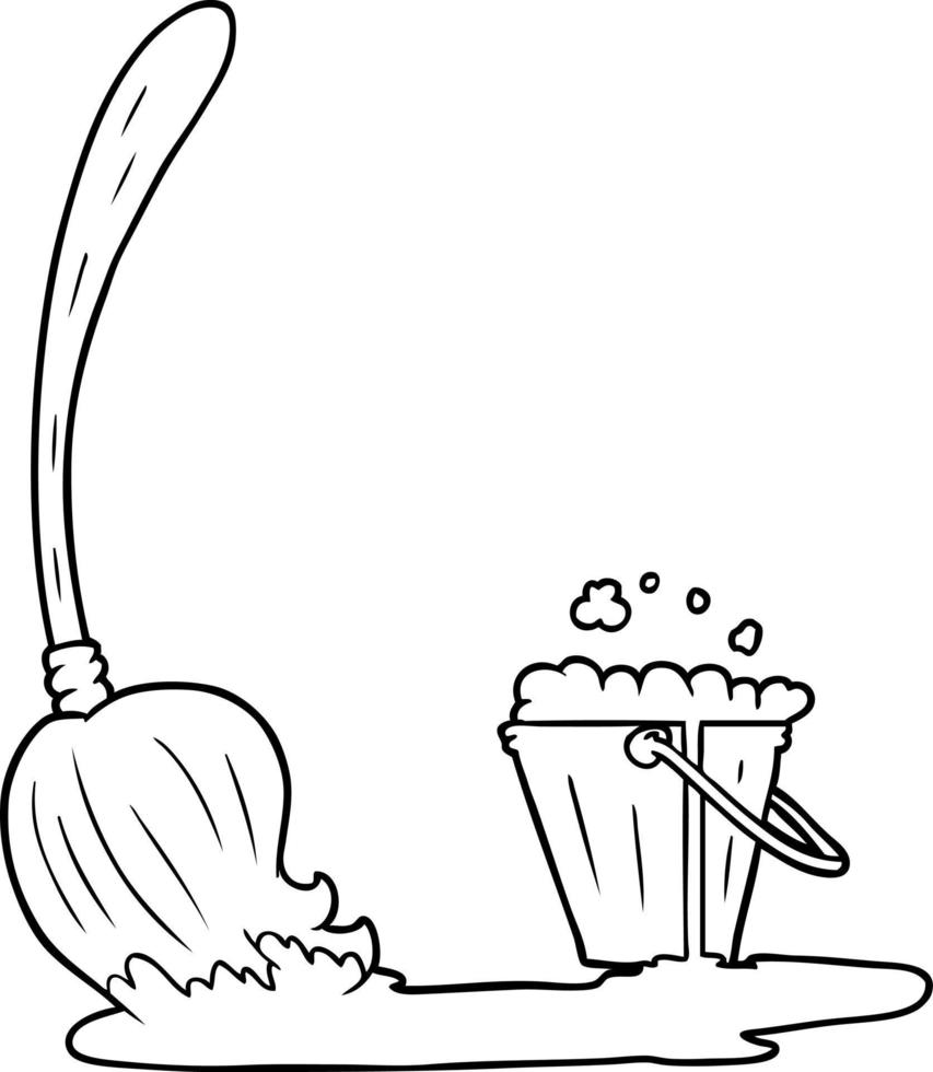 cartoon mop and bucket vector