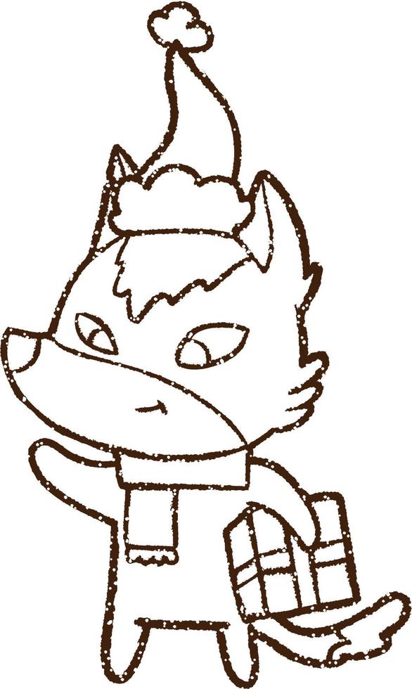 Christmas Fox Charcoal Drawing vector