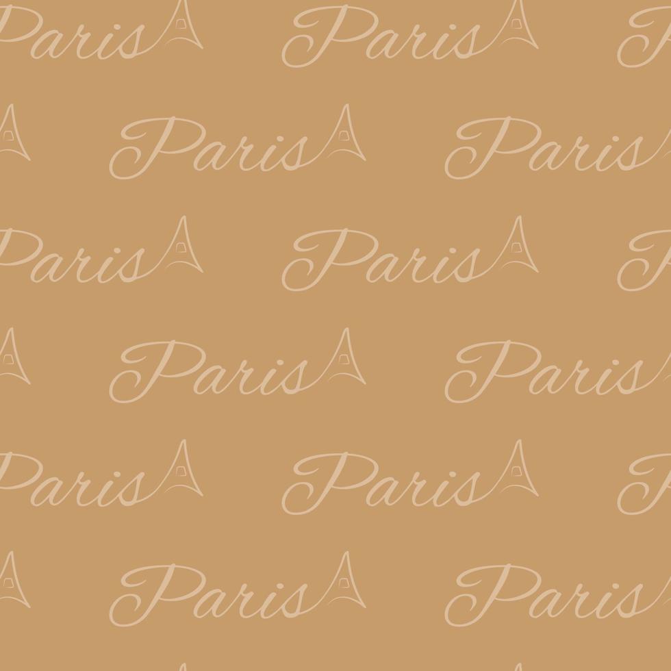 Paris city seamless pattern. Beige brown background. Fabric print template with text. vector