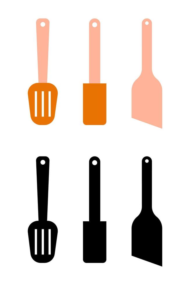 conjunto de iconos de utensilios de cocina aislado sobre fondo blanco. calor de la espátula de cocción. colección de silueta plana de pala de utensilios de cocina de chef. vector