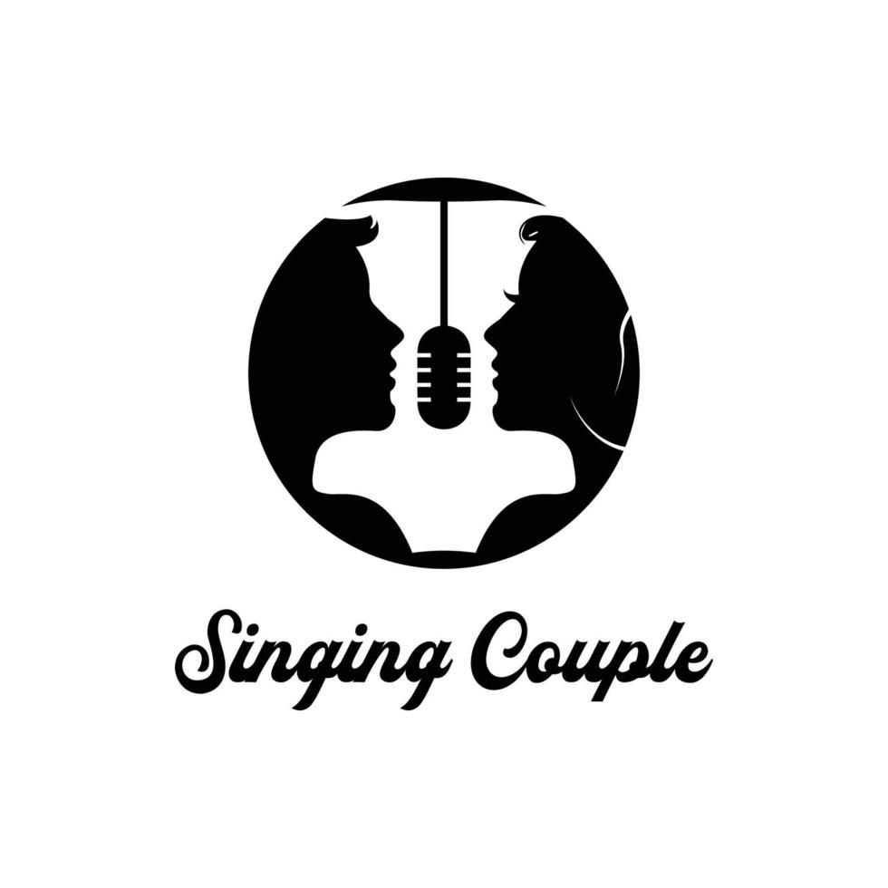 couple singing karaoke microphone logo vector