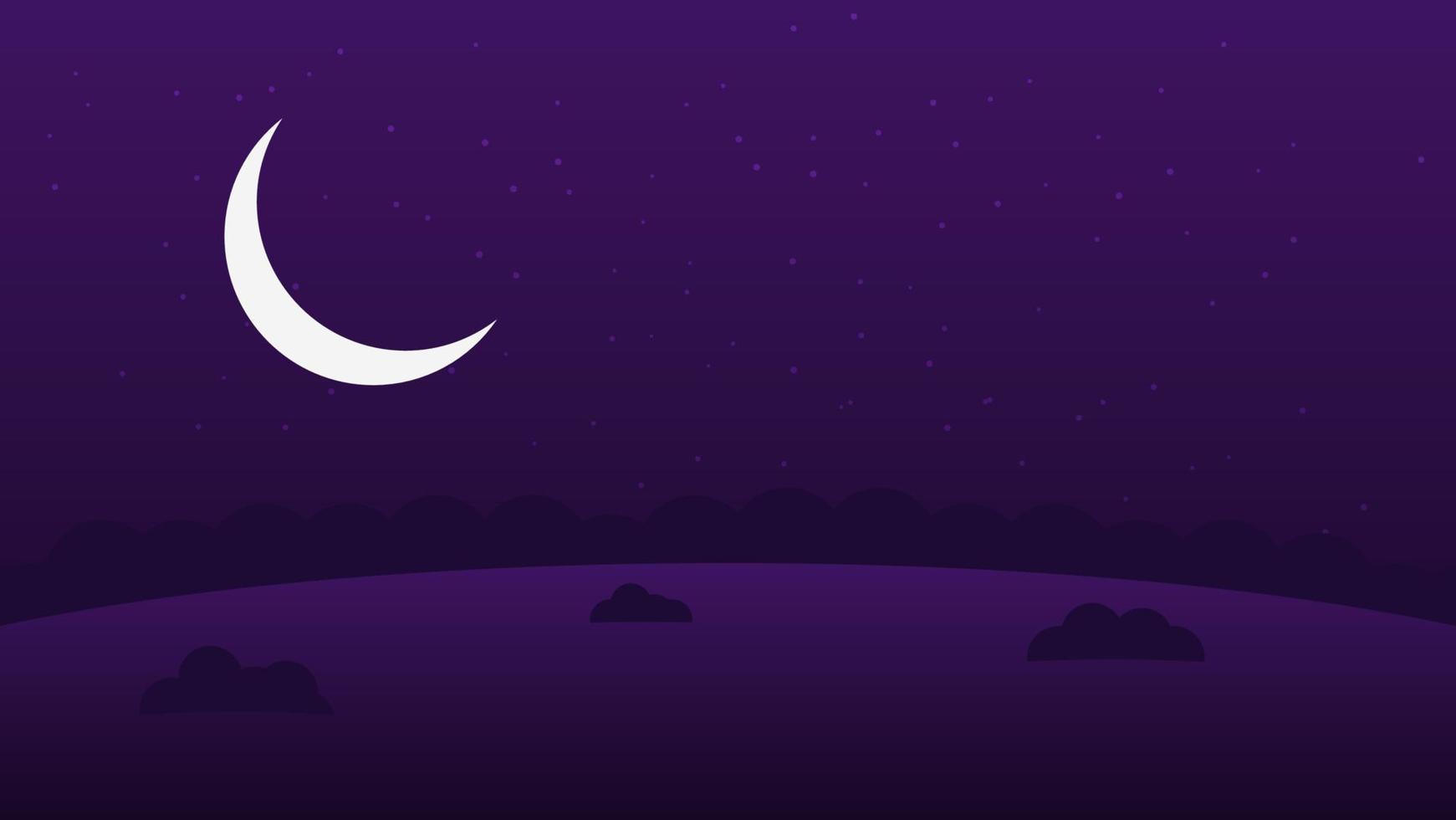 night landscape scene with crescent moon and stars above hill vector