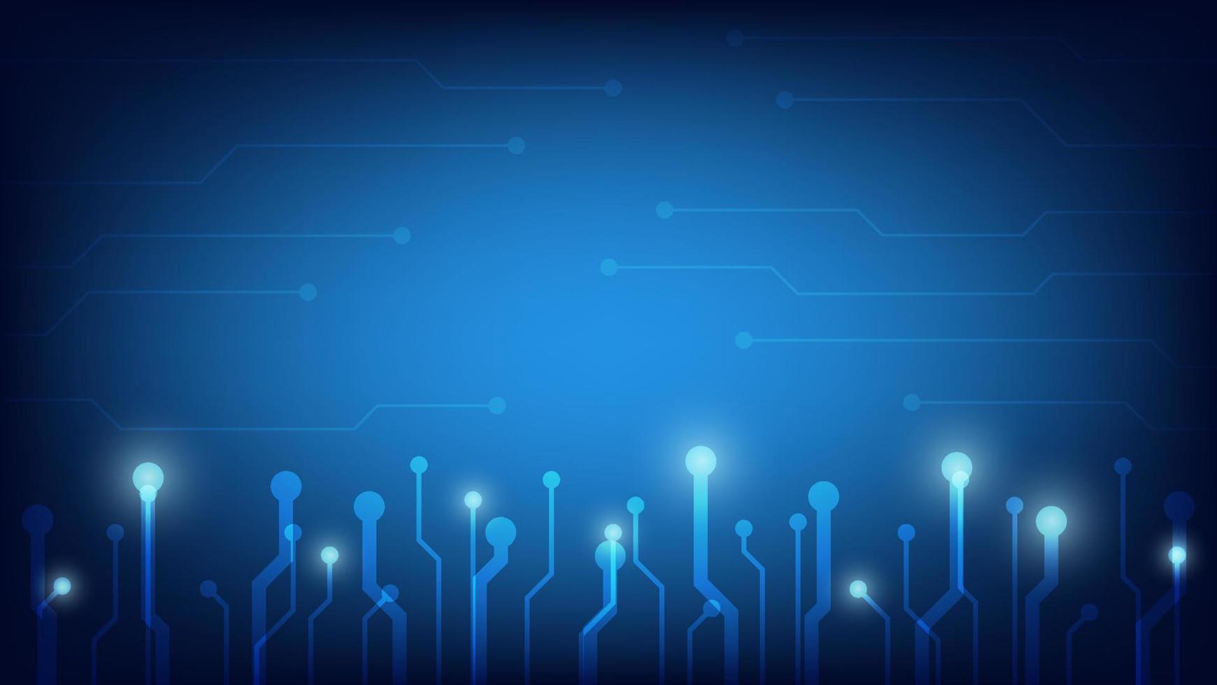 Hi tech digital circuit board. AI pad and electrical lines connected on blue lighting background with copy space vector