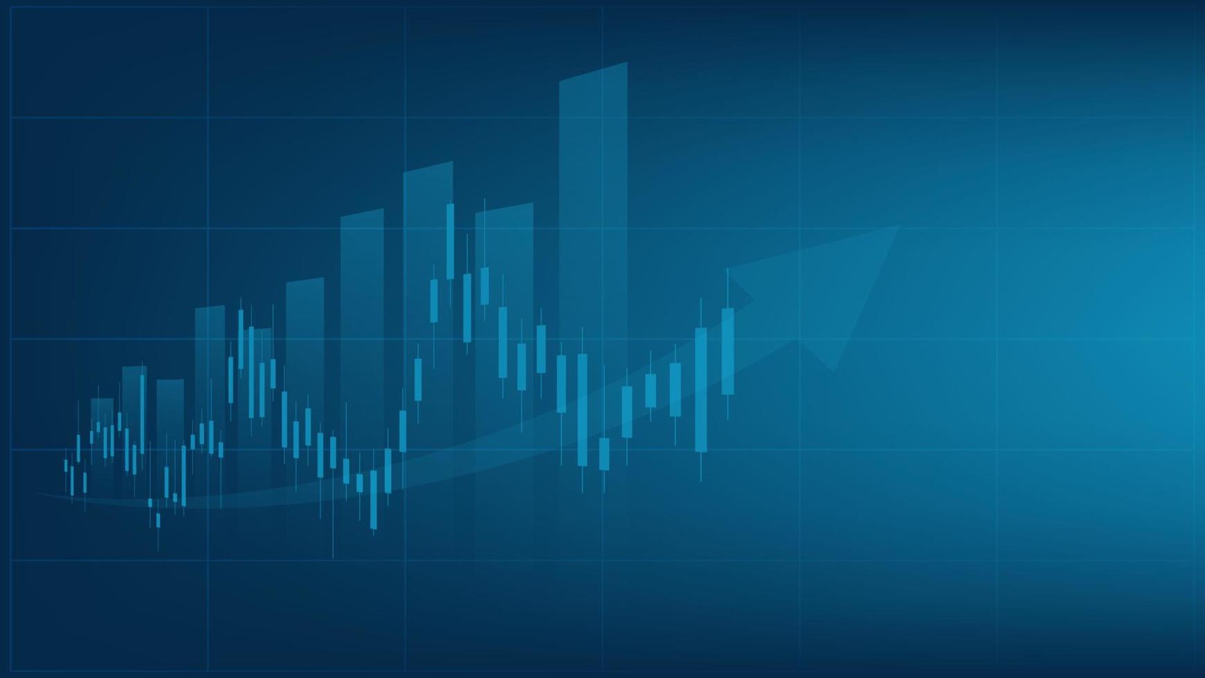 economy situation concept. Financial business statistics with bar graph and candlestick chart show stock market price and currency exchange on dark green background vector