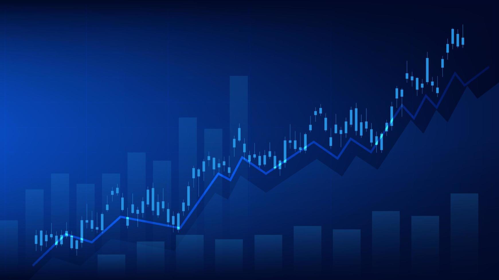 concepto de situación económica. las estadísticas de negocios financieros con gráfico de barras y gráfico de velas muestran el precio del mercado de valores y el cambio de divisas en el fondo azul vector