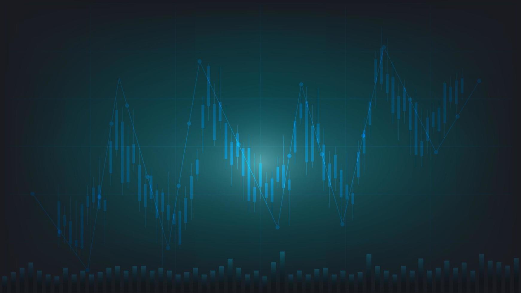 economy situation concept. Financial business statistics with bar graph and candlestick chart show stock market price and currency exchange on dark green background vector