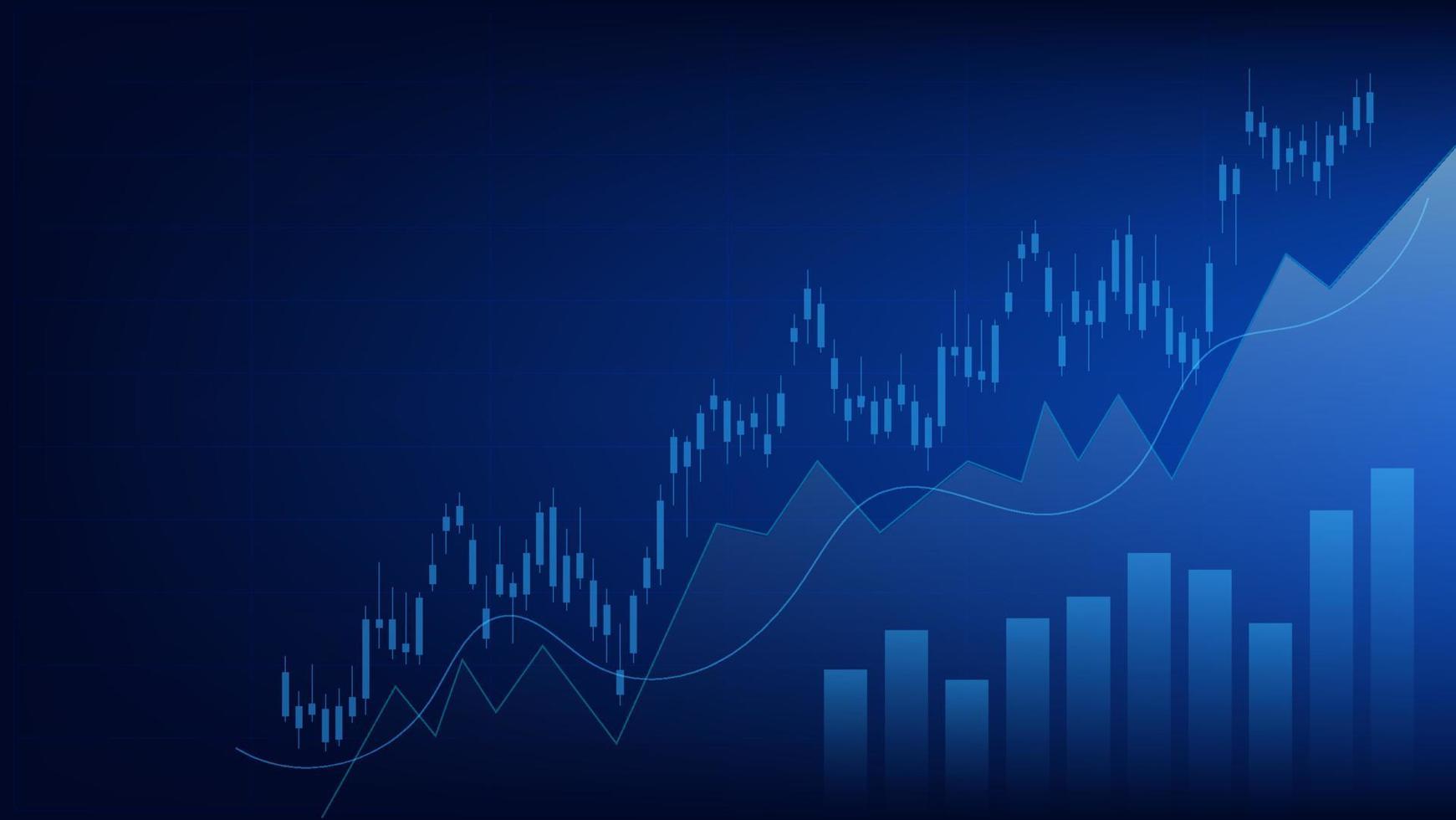 las estadísticas de negocios financieros con gráfico de barras y gráfico de velas muestran el precio del mercado de valores y las ganancias efectivas en el fondo azul vector