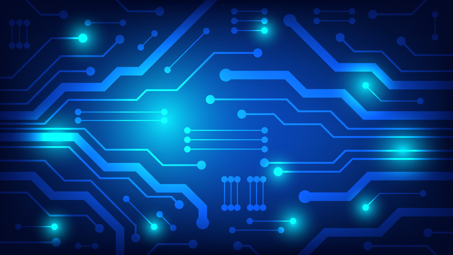 circuit board with blue lighting background. technology and Hi tech