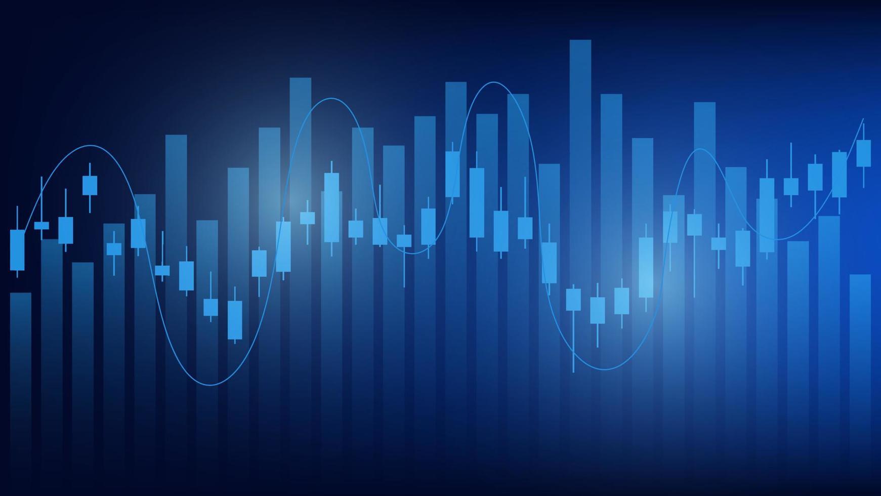 economy situation concept. Financial business statistics with bar graph and candlestick chart show stock market price and currency exchange on blue background vector