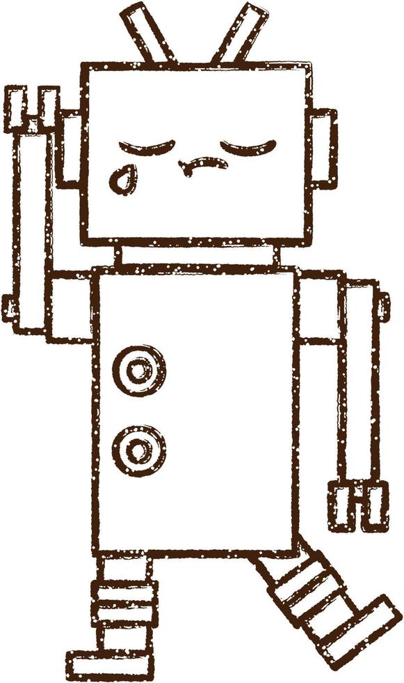 Waving Robot Charcoal Drawing vector