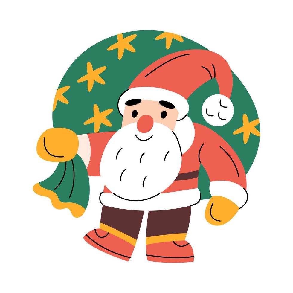Cute Santa Claus with a bag of gifts vector