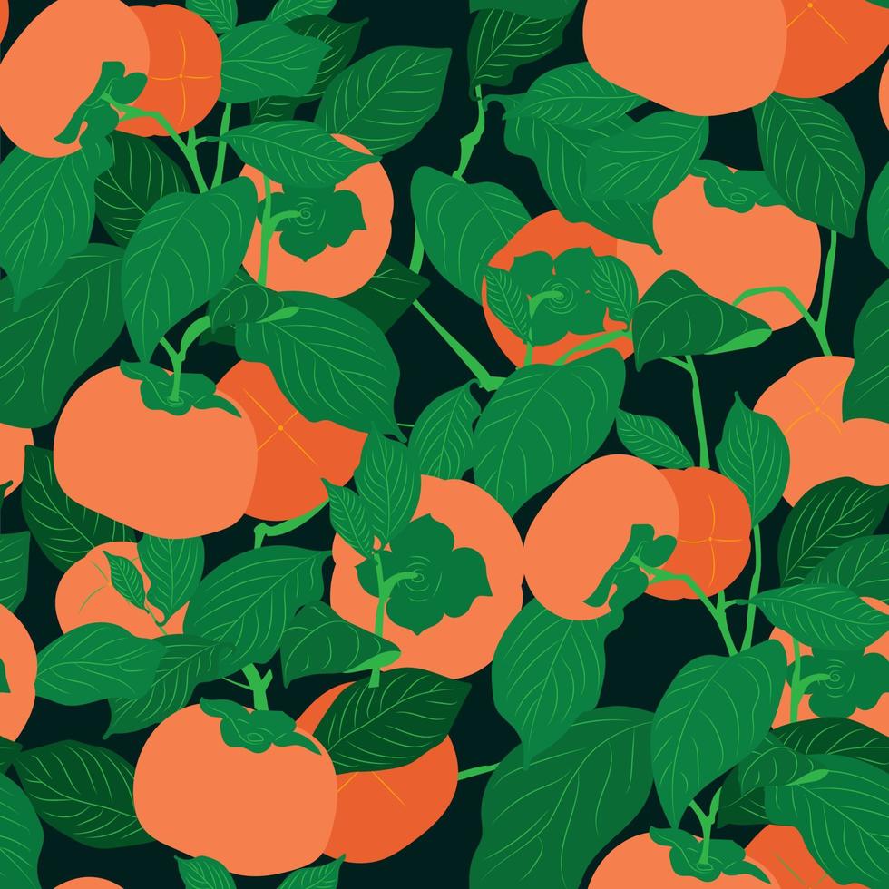 Seamless pattern. Colorful fruit pattern of fresh whole and sliced persimmon fruits. Vector illustration
