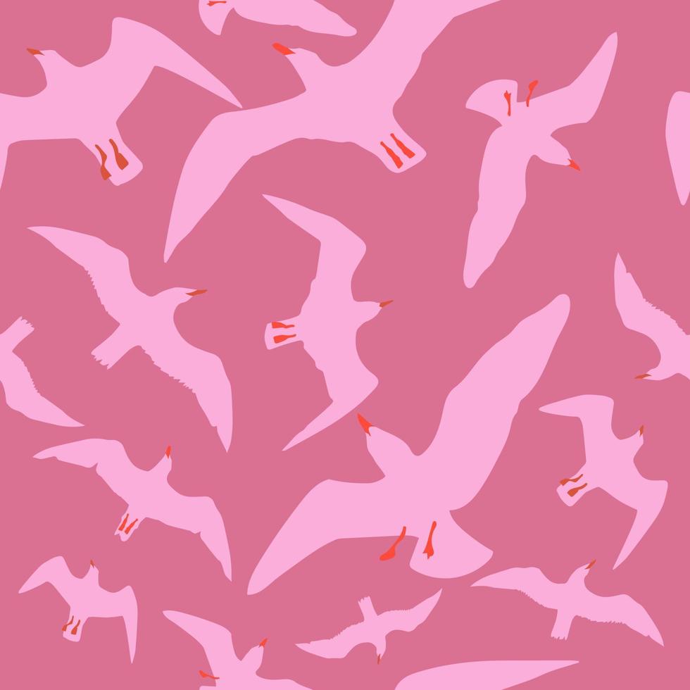 Vector seamless pattern with silhouettes of seagulls flying in the sky