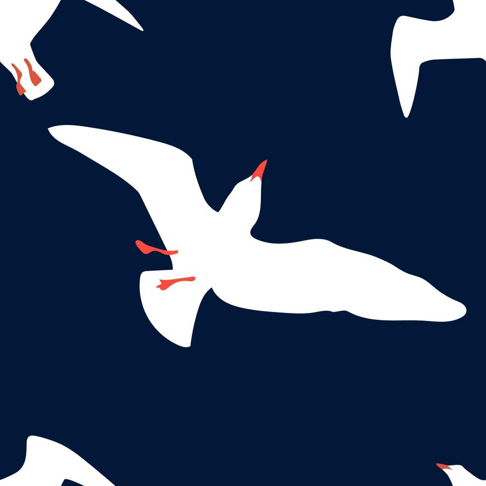 Vector seamless pattern with silhouettes of seagulls flying in the sky