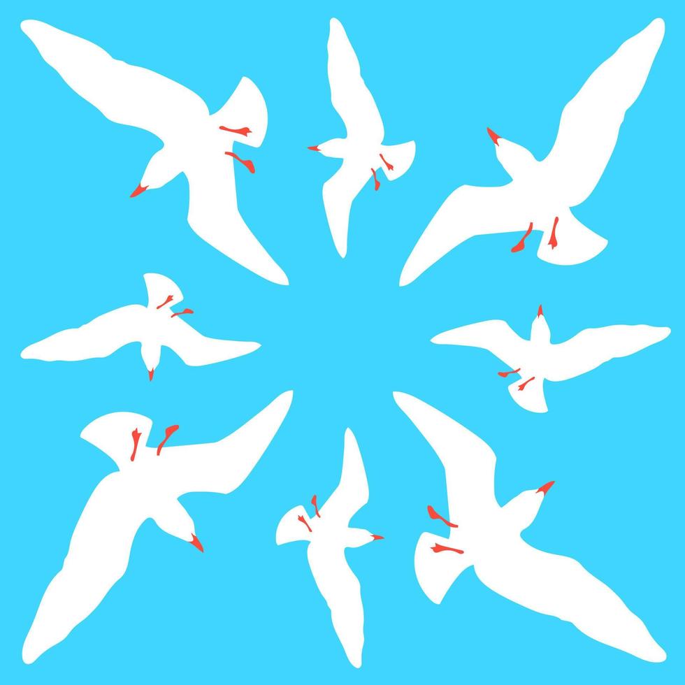 Vector seamless pattern with silhouettes of seagulls flying in the sky