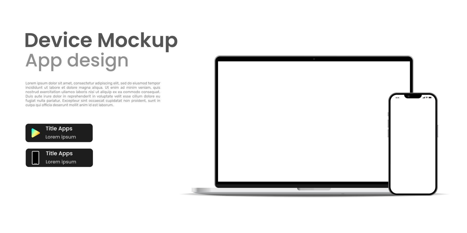 pantalla blanca de la maqueta de la computadora portátil y el teléfono inteligente para el banner del sitio web. ilustración vectorial vector