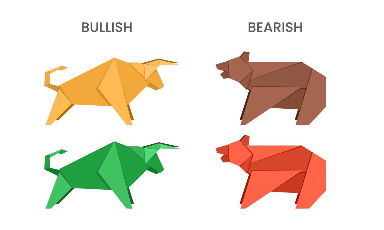 Bulls and Bears  origami style sign of stock market vector