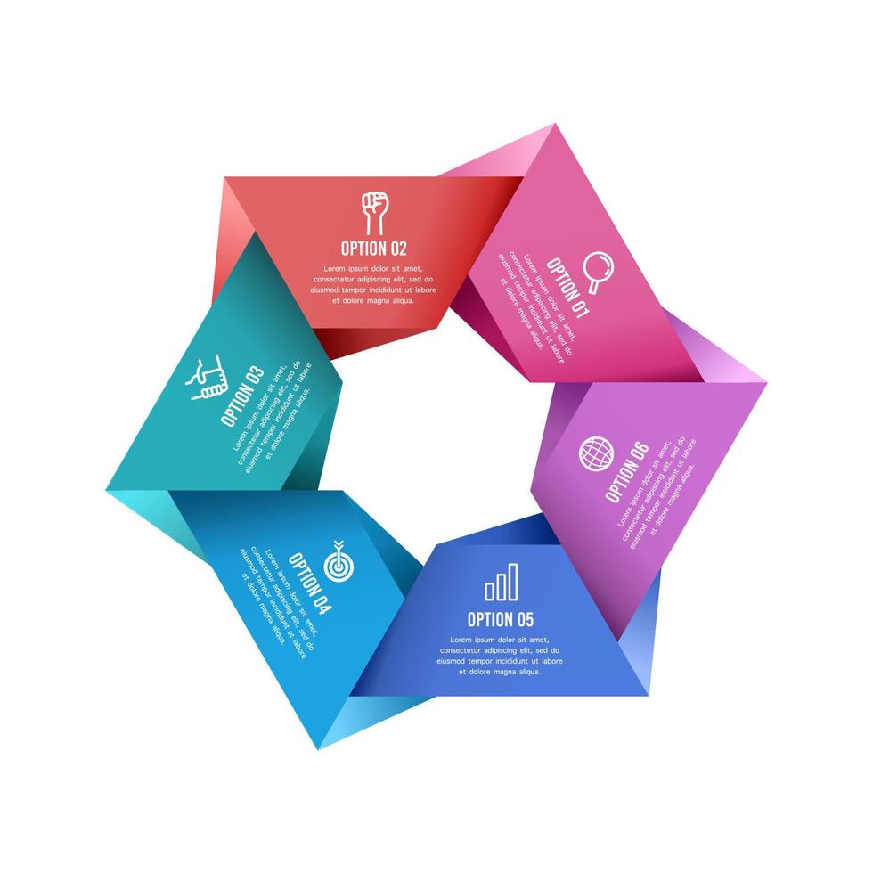 Hexagon infographic with 6 workflow, process, planning, and presentation options vector