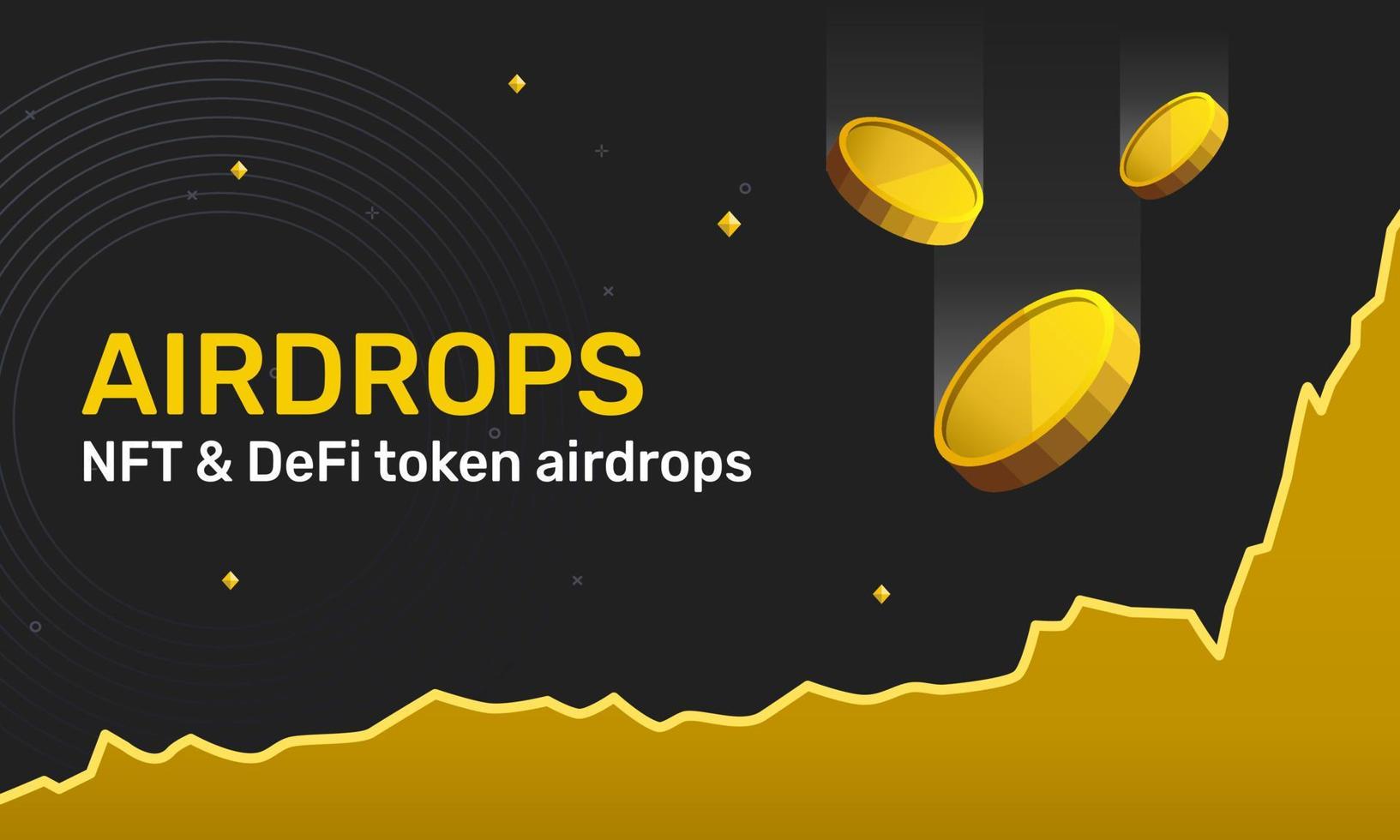 Airdrop NFT and Token Cryptocurrencies with price all time high. Banner for marketing airdrops crypto. Vector illustration.